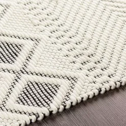 Kirklands Home White and Black Diamond Tassel Wool Area Rug, 8x10 Hot