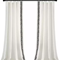 Kirklands Home White and Black Embroidered Curtain Panel, 84 in. Hot
