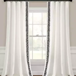 Kirklands Home White and Black Embroidered Curtain Panel, 84 in. Hot