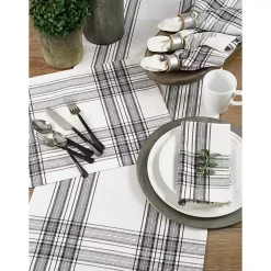 Kirklands Home White and Black Plaid Cotton Table Runner Sale