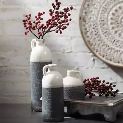 Vases>Kirklands Home White and Black Two-Toned Ceramic Vases, Set of 3