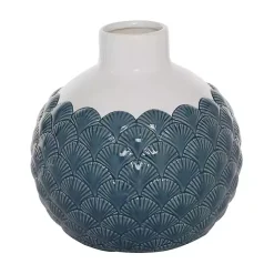 Vases>Kirklands Home White and Blue Coastal Ceramic Vase, 8 in.