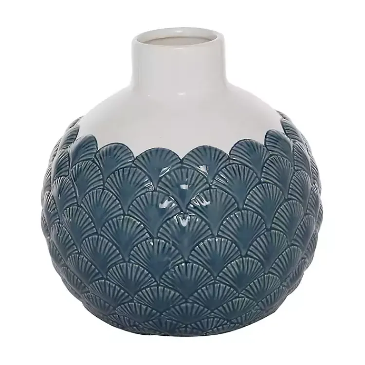 Vases>Kirklands Home White and Blue Coastal Ceramic Vase, 8 in.