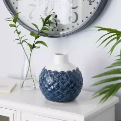 Vases>Kirklands Home White and Blue Coastal Ceramic Vase, 8 in.