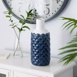 Vases>Kirklands Home White and Blue Coastal Ceramic Vase, 13 in.