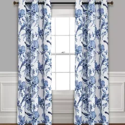 Kirklands Home White and Blue Grommet Curtain Panel Set, 84 in.