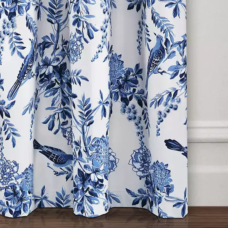Kirklands Home White and Blue Grommet Curtain Panel Set, 84 in.
