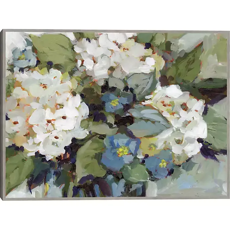 Kirklands Home White and Blue Hydrangeas Framed Canvas Art Print Outlet