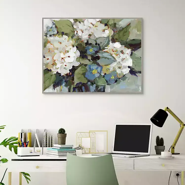 Kirklands Home White and Blue Hydrangeas Framed Canvas Art Print Outlet