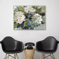 Kirklands Home White and Blue Hydrangeas Framed Canvas Art Print Outlet