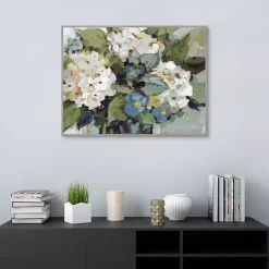 Kirklands Home White and Blue Hydrangeas Framed Canvas Art Print Outlet