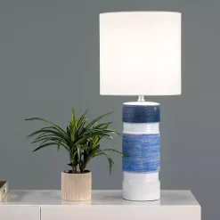 Kirklands Home and Blue Large Stripe Table Lamp White Hot