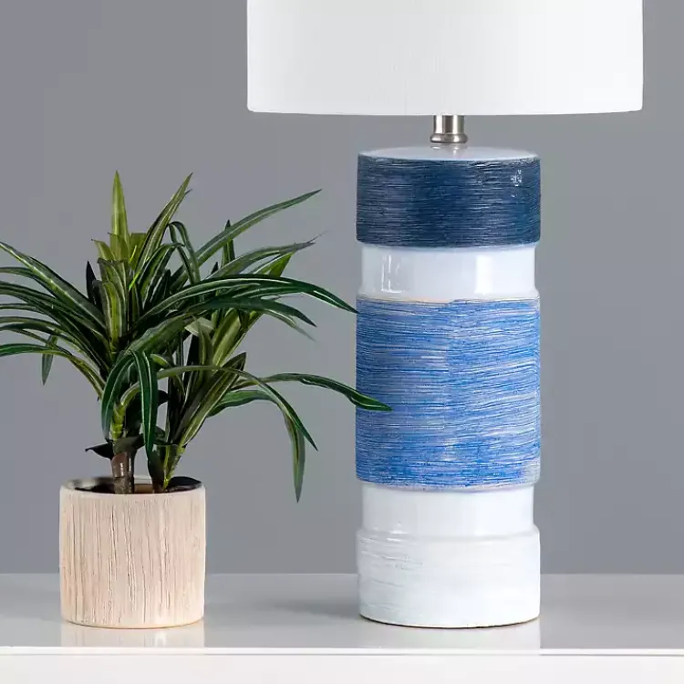 Kirklands Home and Blue Large Stripe Table Lamp White Hot