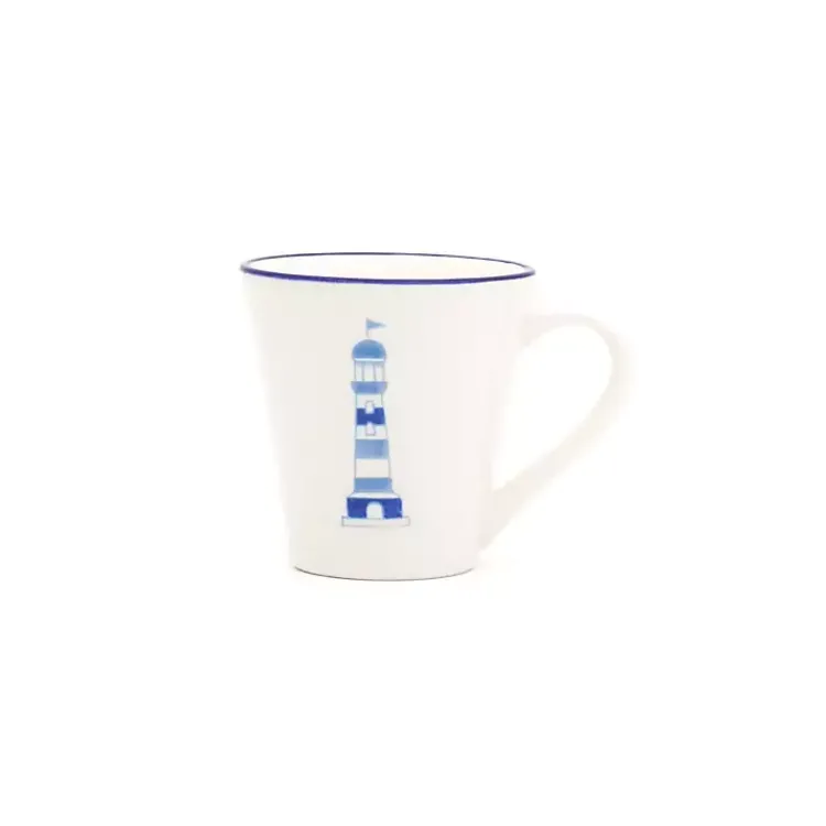 Kirklands Home White and Blue Nautical Mugs, Set of 4 Hot