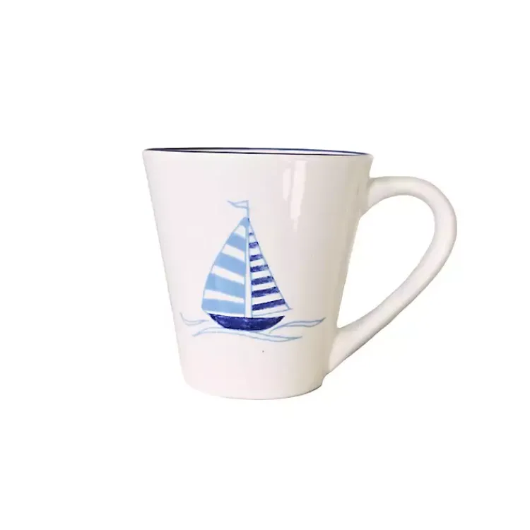 Kirklands Home White and Blue Nautical Mugs, Set of 4 Hot
