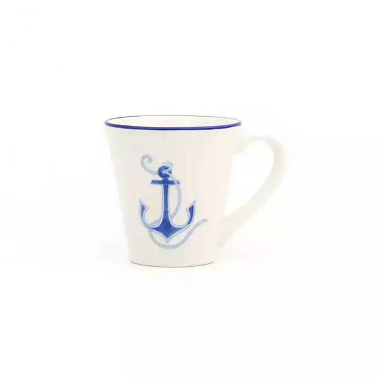 Kirklands Home White and Blue Nautical Mugs, Set of 4 Hot