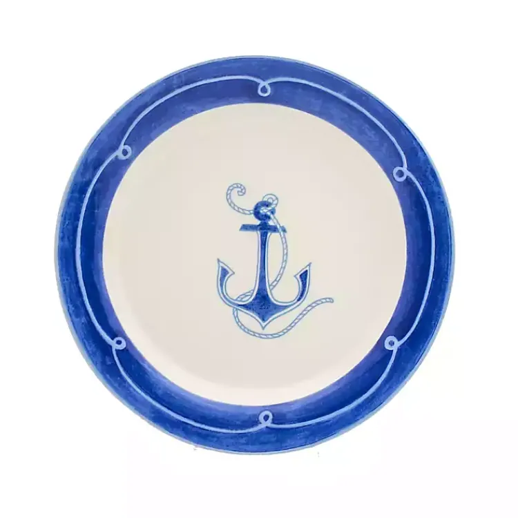 Kirklands Home White and Blue Nautical Salad Plate Set, Set of 4 Clearance