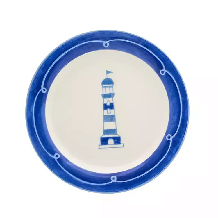 Kirklands Home White and Blue Nautical Salad Plate Set, Set of 4 Clearance