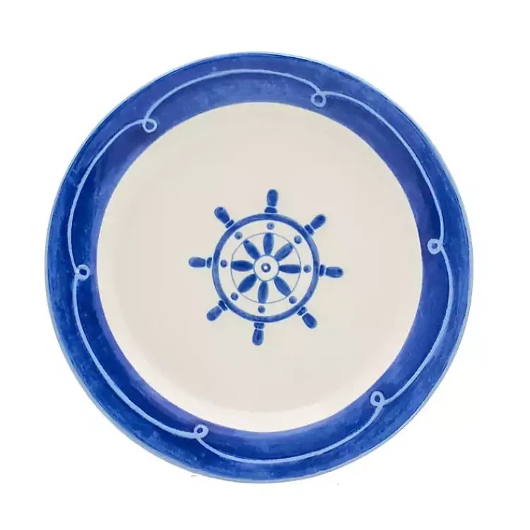 Kirklands Home White and Blue Nautical Salad Plate Set, Set of 4 Clearance