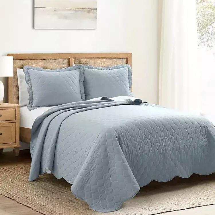 Kirklands Home White and Blue Scallop 3-pc. King Quilt Set Online