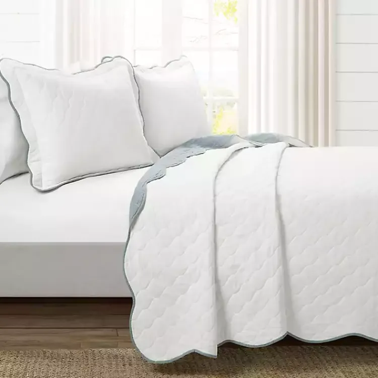 Kirklands Home White and Blue Scallop 3-pc. King Quilt Set Online