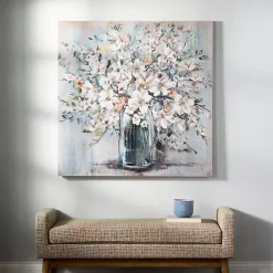 Kirklands Home White and Blue Soft Floral Canvas Art Print New