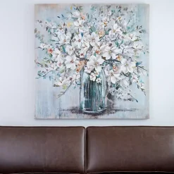 Kirklands Home White and Blue Soft Floral Canvas Art Print New