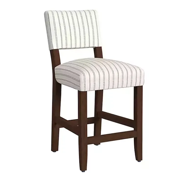 Kirklands Home White and Blue Striped Dark Walnut Counter Stool New