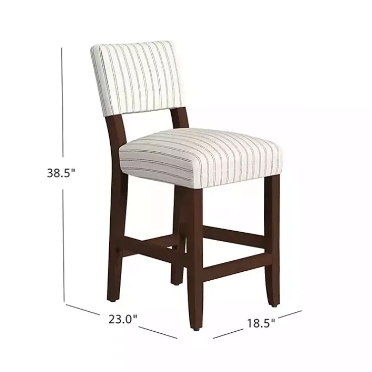 Kirklands Home White and Blue Striped Dark Walnut Counter Stool New