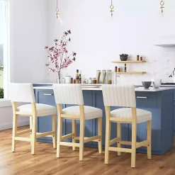Kirklands Home and Blue Striped Natural Counter Stool White Hot
