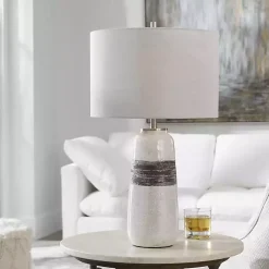 Kirklands Home White and Brown Distressed Stripe Table Lamp Gray Discount