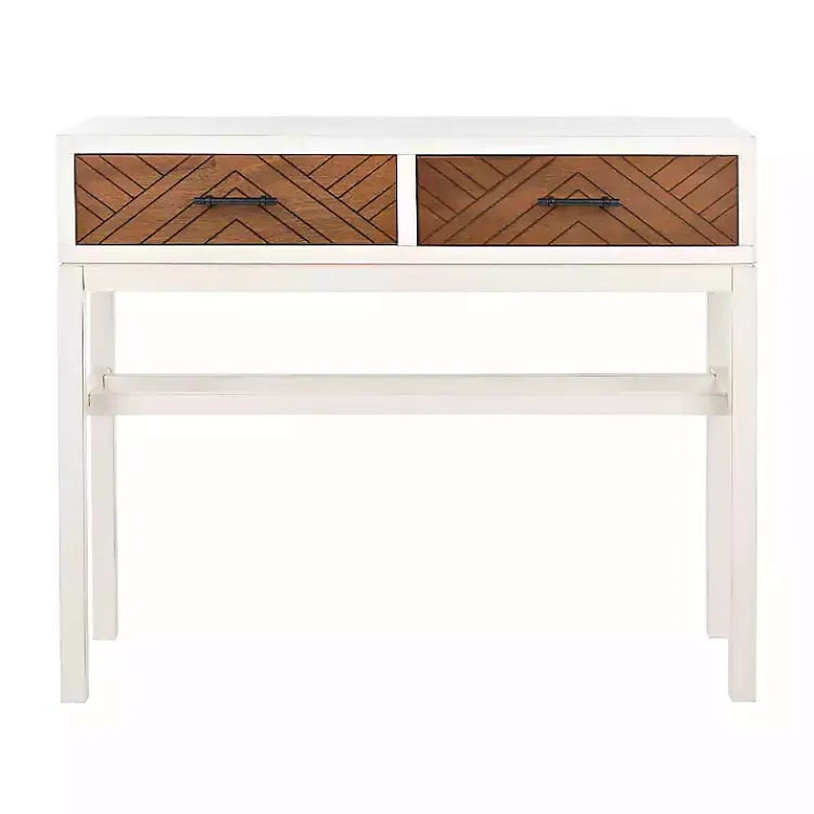 Kirklands Home White and Brown Herringbone Console Table Best