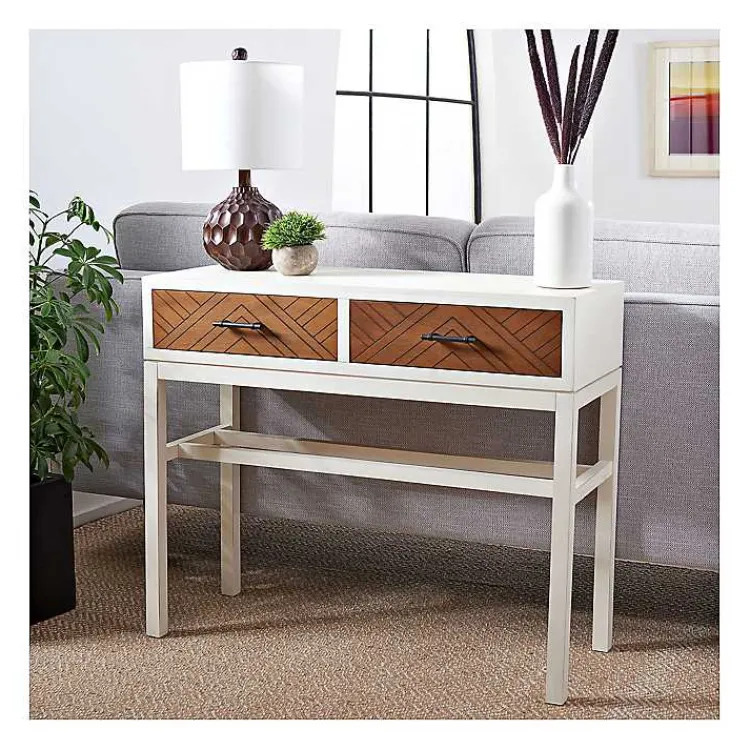 Kirklands Home White and Brown Herringbone Console Table Best