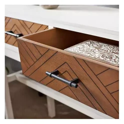 Kirklands Home White and Brown Herringbone Console Table Best