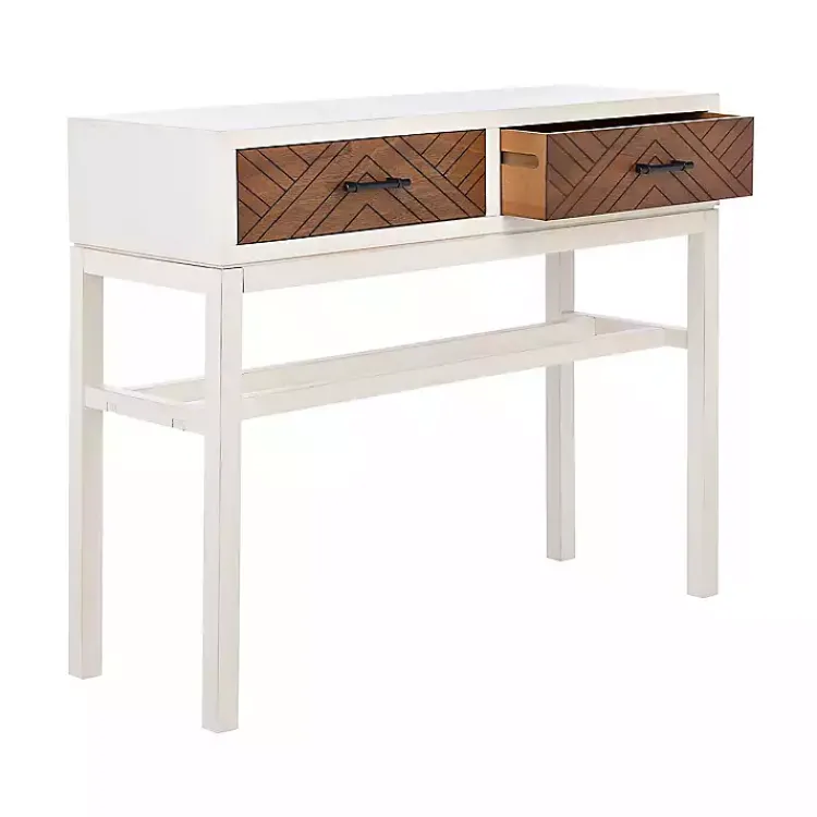Kirklands Home White and Brown Herringbone Console Table Best