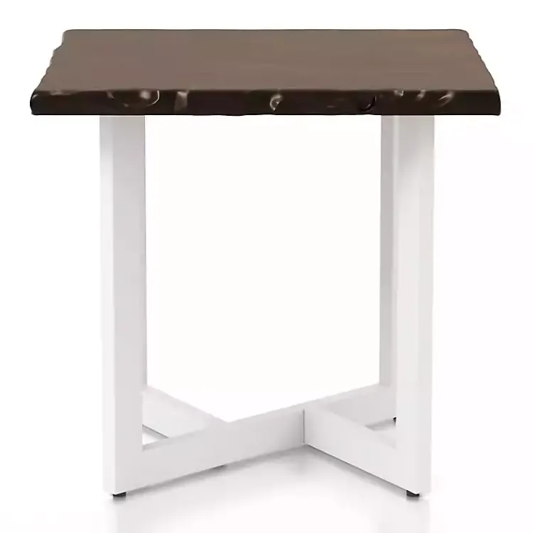 Kirklands Home White and Dark Oak Wood Live Edge Accent Table Brown