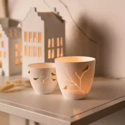 Candle Holders>Kirklands Home White and Gold Bird Medium Tealight Candle Holder