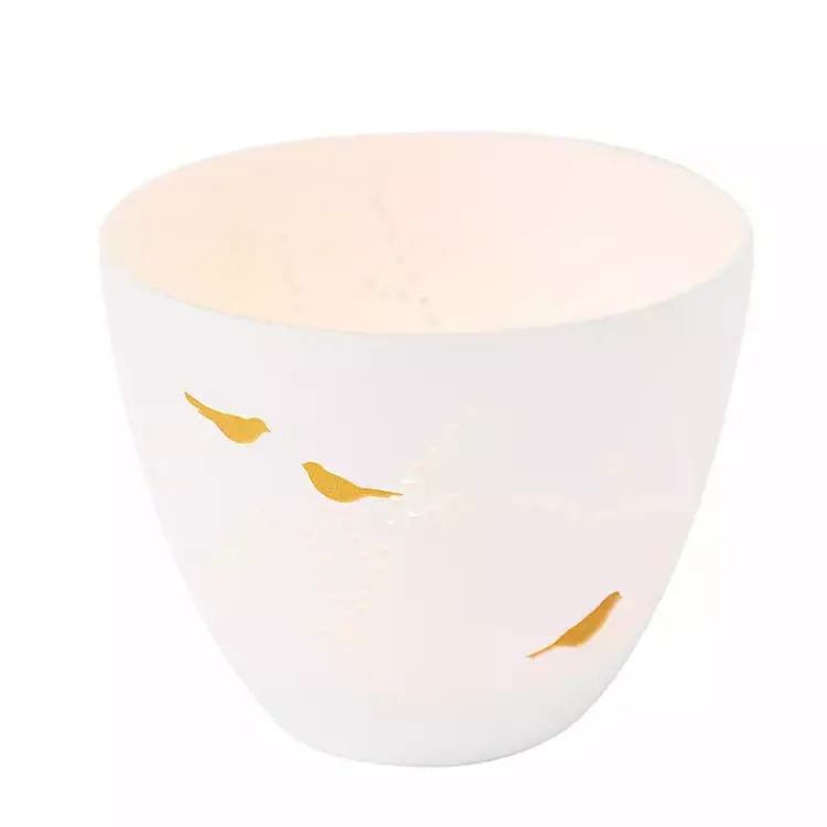 Candle Holders>Kirklands Home White and Gold Bird Small Tealight Candle Holder