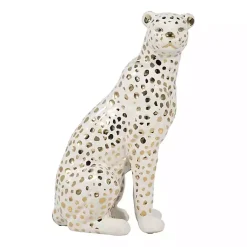 Statues & Figurines>Kirklands Home White and Gold Ceramic Sitting Leopard Statue