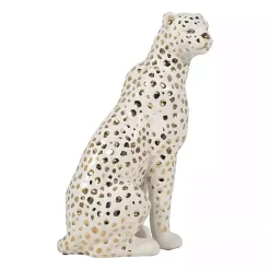 Statues & Figurines>Kirklands Home White and Gold Ceramic Sitting Leopard Statue