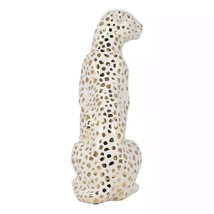 Statues & Figurines>Kirklands Home White and Gold Ceramic Sitting Leopard Statue