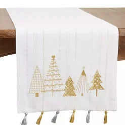 Christmas Dining & Entertaining>Kirklands Home White and Gold Christmas Tree Table Runner