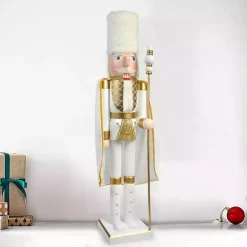 Christmas Decorations>Kirklands Home White and Gold King Nutcracker