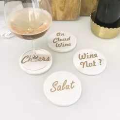 Kirklands Home White and Gold Marble Wine Coasters, Set of 4 Hot