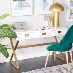 Kirklands Home White and Gold Metal Desk with Outlets Sale
