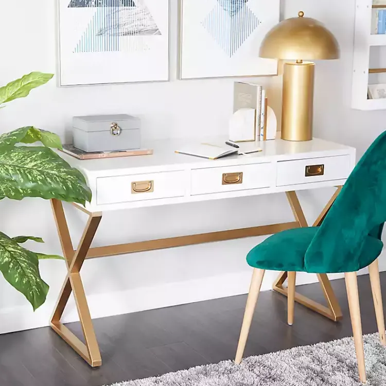 Kirklands Home White and Gold Metal Desk with Outlets Sale