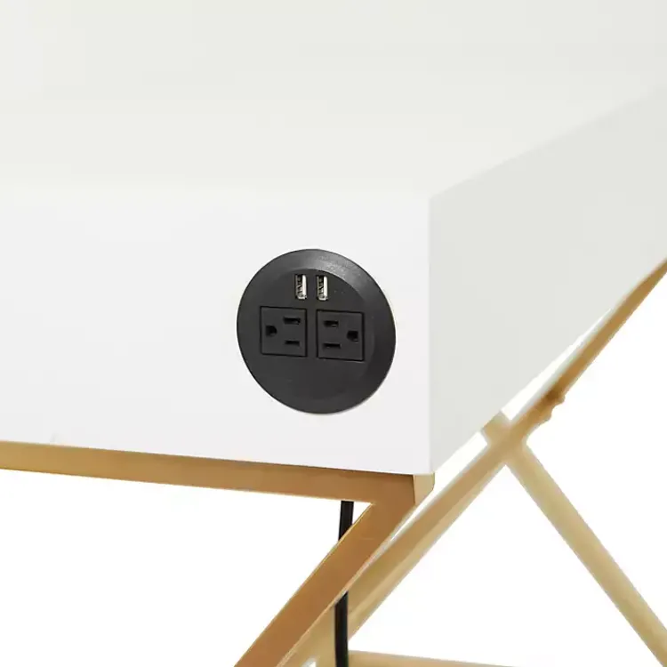 Kirklands Home White and Gold Metal Desk with Outlets Sale