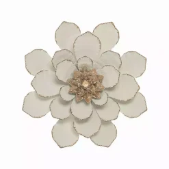Kirklands Home and Gold Metal Flower Small Wall Plaque White