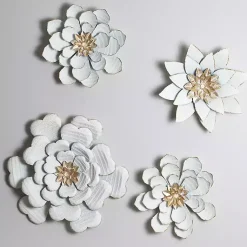 Kirklands Home and Gold Metal Flower Small Wall Plaque White