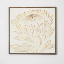 Kirklands Home White and Gold Protea Framed Wall Plaque
